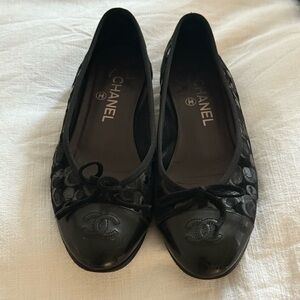 CHANEL Black Suede Ballet Flats